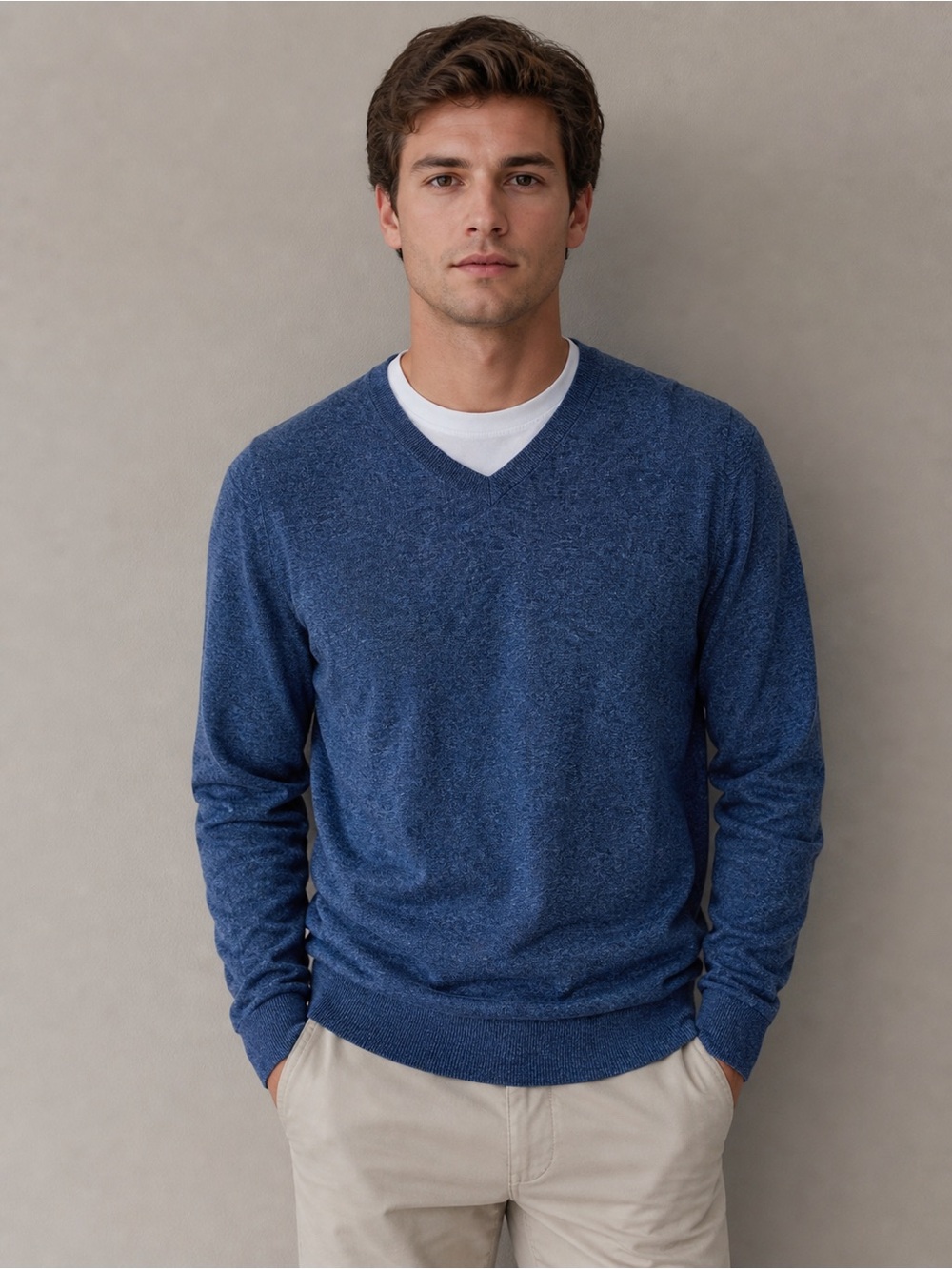 Men’s Banana Republic Blue V-Neck Sweater Size L 100% Cotton Lightweight Classic